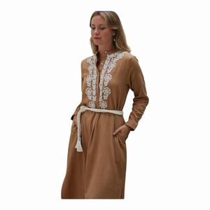 Ex Voto Ivy Caftan Doe Color Ivory Embroidery Off-White Rope Belt NWT Large